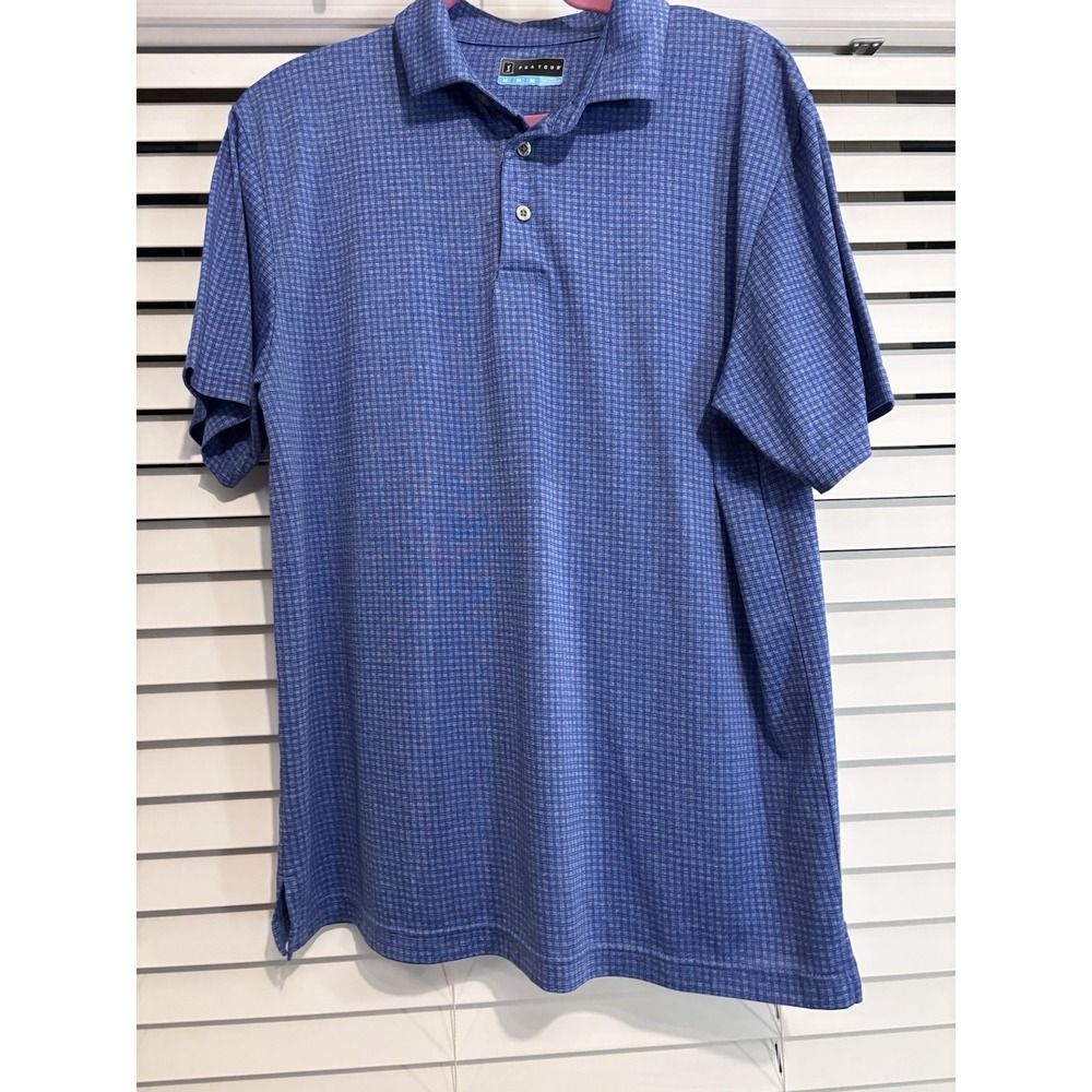 PGA Tour Men's Short-Sleeve Polo Shirt, Blue Mini Window Pane,‎ Medium